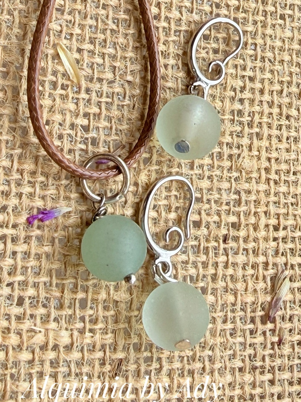 Pale Seafoam Green Sea Glass Necklace with Earrings set